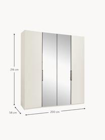 Armario con espejo Monaco, 4 puertas, Estructura: material de madera recubi, Barra: metal recubierto, Blanco, puertas con espejo, An 200 x Al 216 cm