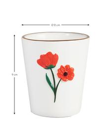 Beker Wildflower met bloemendecoratie en goudkleurige rand, set van 4, Dolomietensteen, Meerkleurig, Ø 8 x H 9 cm, 225 ml