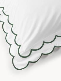 Taie d'oreiller en percale de coton avec ourlet ondulé Atina, Blanc, vert foncé, larg. 50 x long. 70 cm