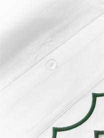 Federa in cotone percalle con cucitura in rilievo ondulata Atina, Bianco, verde scuro, Larg. 50 x Lung. 80 cm