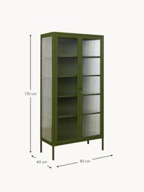 Metall-Vitrine The Collector mit geriffeltem Glas, Olivgrün, B 85 x H 170 cm