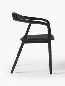 Silla con reposabrazos de madera con asiento tapizado Angelina, Tapizado: poliéster Alta resistenci, Estructura: madera de fresno con cert, Tejido negro, negro, An 57 x Al 80 cm