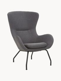 Fauteuil à oreilles avec pieds en métal Wing, Tissu anthracite, larg. 75 x prof. 85 cm