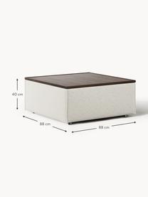 Sofa-Hocker Lennon aus Bouclé mit Stauraum, Bezug: Bouclé (80 % Polyester, 2, Tablett: Eichenholz, Spannplatte m, Gestell: Spanplatte, mitteldichte , Füße: Kunststoff Dieses Produkt, Bouclé Off White, dunkles Eichenholz, B 88 x T 88 cm