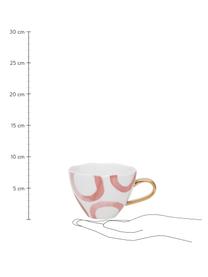 Tasse Good Morning, bunt bemalt mit goldfarbenem Griff, New Bone China, Weiss, Rosa, Goldfarben, Ø 11 x H 8 cm