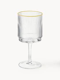 Copas de vino artesanales con relieve Minna, 4 uds., Vidrio soplado artesanalmente, Transparente con borde dorado, Ø 8 x Al 17 cm, 300 ml