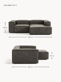 Modulaire hoekbank Lennon van gerecycled leer, Bekleding: gerecycled leer (70% leer, Frame: massief hout, multiplex, Poten: kunststof Dit product is , Leer taupe, B 238 x D 180 cm, hoekdeel links