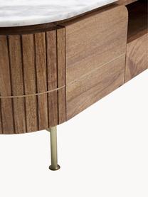 Handgemaakte tv-meubel Grace van mangohout met marmeren tafelblad, Tafelblad: marmer, Poten: gecoat metaal, Mangohout, wit, gemarmerd, B 145 x H 48 cm