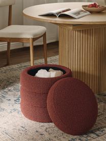 Pouf in bouclé con contenitore Alto, Rivestimento: bouclé (100% poliestere) , Struttura: legno di pino massiccio, , Bouclé rosso ruggine, Ø 43 x Alt. 48 cm