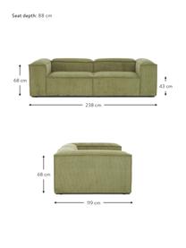 Modulaire bank Lennon (3-zits) van corduroy, Bekleding: corduroy (92% polyester, , Frame: massief grenenhout, FSC-g, Poten: kunststof, Corduroy olijfgroen, B 238 x H 119 cm