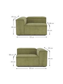 Modulaire bank Lennon (3-zits) van corduroy, Bekleding: corduroy (92% polyester, , Frame: massief grenenhout, FSC-g, Poten: kunststof, Corduroy olijfgroen, B 238 x H 119 cm