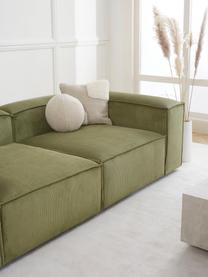 Modulares Sofa Lennon (3-Sitzer) aus Cord, Bezug: Cord (92 % Polyester, 8 %, Gestell: Massives Kiefernholz, Spe, Füße: Kunststoff Dieses Produkt, Cord Olivgrün, B 238 x T 119 cm