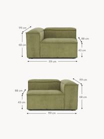 Modulares Sofa Lennon (3-Sitzer) aus Cord, Bezug: Cord (92 % Polyester, 8 %, Gestell: Massives Kiefernholz, Spe, Füße: Kunststoff Dieses Produkt, Cord Olivgrün, B 238 x T 119 cm