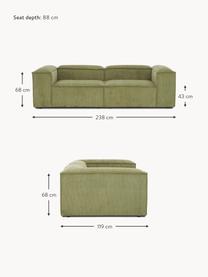 Modulares Sofa Lennon (3-Sitzer) aus Cord, Bezug: Cord (92 % Polyester, 8 %, Gestell: Massives Kiefernholz, Spe, Füße: Kunststoff Dieses Produkt, Cord Olivgrün, B 238 x T 119 cm