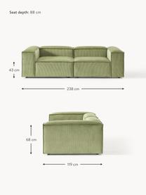 Modulares Sofa Lennon (3-Sitzer) aus Cord, Bezug: Cord (92 % Polyester, 8 %, Gestell: Massives Kiefernholz, Spe, Füße: Kunststoff Dieses Produkt, Cord Olivgrün, B 238 x T 119 cm