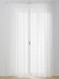 Transparante kanten gordijnen met tunnelzoom, set van 2, 100% polyester, Wit, B 140 x L 220 cm