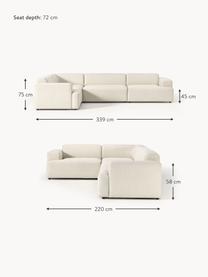 Grosses Ecksofa Melva (4-Sitzer), Bezug: 100 % Polyester Der strap, Gestell: Massives Kiefern- und Fic, Webstoff Off White, B 339 x T 220 cm, Eckteil links