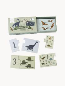 Puzzle per imparare i numeri Dinosaurs, Cartone, Verde oliva, multicolore, Larg. 17 x Alt. 10 cm