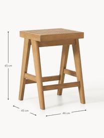 Tabouret de bar en cannage Sissi, Chêne clair, cannage beige clair, larg. 46 x haut. 65 cm