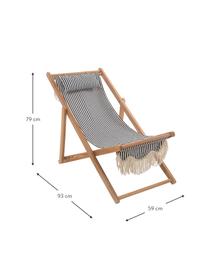 Tumbona plegable con flecos Sling, Asiento: 50% algodón, 50% poliéste, Flecos: algodón, Estructura: madera, Madera clara, azul marino, blanco, An 59 x Al 79 cm