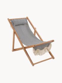 Tumbona plegable con flecos Sling, Asiento: 50% algodón, 50% poliéste, Flecos: algodón, Estructura: madera, Madera clara, azul marino, blanco, An 59 x Al 79 cm