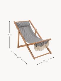 Tumbona plegable con flecos Sling, Asiento: 50% algodón, 50% poliéste, Flecos: algodón, Estructura: madera, Azul oscuro, blanco, madera, An 59 x Al 79 cm