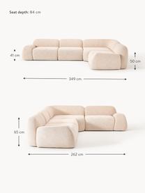 Narożna sofa modułowa (4-osobowa) Bouclé Wolke, Tapicerka: Bouclé (96% poliester, 4%, Stelaż: drewno sosnowe, drewno św, Nogi: tworzywo sztuczne Ten pro, Brzoskwiniowy Bouclé, S 349 x G 262 cm