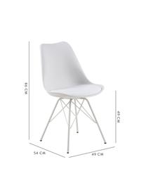 Kunststoffen stoelen Eris, 2 stuks, Zitvlak: kunststof, Poten: gepoedercoat metaal, Wit, B 49  x D 54 cm