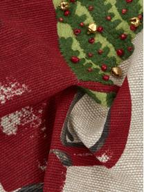 Copricuscino con raffinati dettagli ricamati Happy Holidays, 100% cotone, Beige, rosso, verde, Larg. 45 x Lung. 45 cm