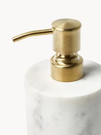 Marmor-Seifenspender Simba, Behälter: Marmor, Pumpkopf: Kunststoff, Weiss, marmoriert, Goldfarben, Ø 8 x H 19 cm