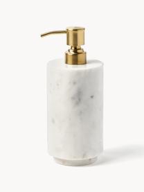Marmor-Seifenspender Simba, Behälter: Marmor, Pumpkopf: Kunststoff, Weiss, marmoriert, Goldfarben, Ø 8 x H 19 cm