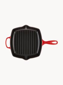 Vierkante grillpan Signature Collection uit gietijzer met gegroefde structuur, Geëmailleerd ijzer, Roodtinten, B 44 x H 5 cm