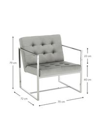 Poltroncina in velluto Manhattan, Rivestimento: velluto (poliestere) Con , Struttura: metallo zincato, Velluto grigio, argento, Larg. 70 x Prof. 72 cm