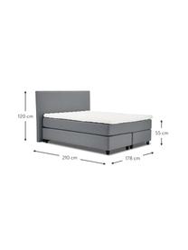 Premium Boxspringbett Eliza in Grau, Matratze: 5-Zonen-Taschenfederkern, Füße: Massives Birkenholz, lack, Webstoff Grau, 160 x 200 cm, Härtegrad 2