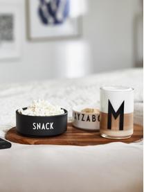 Designová miska s nápisem SNACK, Kostní porcelán Fine Bone China
Fine Bone China je jemný porcelán, který se vyznačuje zejména svým zářivým a průsvitným leskem, Černá, bílá, Ø 12 cm, V 5 cm