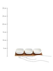 Dipschälchen Essentials aus Porzellan und Akazienholz, 4er-Set, Schälchen: Porzellan, Tablett: Akazienholz, Weiß, Akazienholz, Set mit verschiedenen Größen