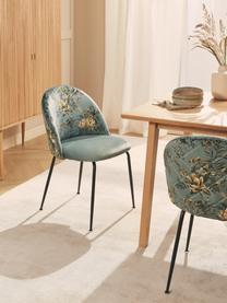 Krzesło tapicerowane Hojas, Tapicerka: 100% poliester, Stelaż: drewno naturalne, Nogi: metal, Odcienie niebieskiego, czarny, S 49 x G 50 cm