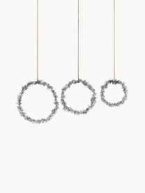 Decoratieve hanger Laurel, set van 3, Kunstvezel, metaal, hout, Zilverkleurig, Set met verschillende formaten