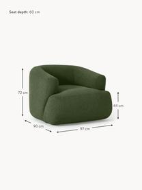 Bouclé fauteuil Sofia, Bekleding: bouclé (100% polyester) M, Frame: sparrenhout, spaanplaat, , Poten: kunststof Dit product is , Bouclé donkergroen, B 90 x D 97 cm