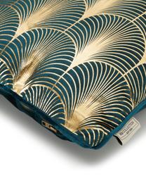 Sametový polštář s lesklým potiskem v art deco stylu Whety, s výplní, 100 % samet, potisk, Petrolejová, zlatá, Š 45 cm, D 45 cm