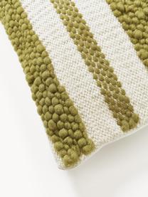 Copricuscino con struttura in rilievo Hamad, Retro: 100% cotone, Verde oliva, bianco latte, Larg. 45 x Lung. 45 cm