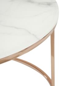 Tavolino rotondo da salotto con piano in vetro effetto marmo Antigua, Struttura: acciaio ottonato, Bianco marmorizzato, rosa dorato, Ø 80 x Alt. 45 cm