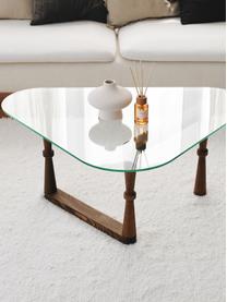 Mesa de centro NuO, tablero de cristal, Tablero: vidrio laminado, Patas: madera, Madera oscura, transparente, An 96 x Al 41 cm