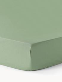 Drap-housse en percale de coton pour surmatelas Elsie, Vert sauge, larg. 180 x long. 200 cm, haut. 15 cm