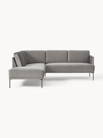 Sofa narożna z aksamitu Fluente, Tapicerka: aksamit (wysokiej jakości, Stelaż: lite drewno sosnowe, Nogi: metal malowany proszkowo , Szary aksamit, S 221 x G 200 cm, lewostronna