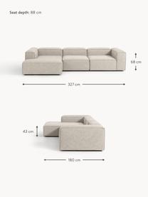 Narożna sofa modułowa z mieszanki lnu Lennon, Tapicerka: 50% wiskoza, 25% len, 15%, Nogi: tworzywo sztuczne Ten pro, Szara mieszanka lnu, S 327 x G 180 cm, lewostronna