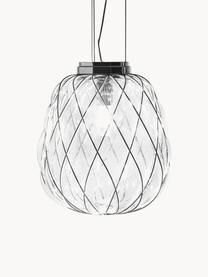 Handgefertigte Pendelleuchte Pinecone, Lampenschirm: Glas, Metall, galvanisier, Transparent, Silberfarben, Ø 30 x H 36 cm