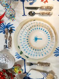 Assiette plate peinte à la main The Palms, Céramique, Blanc, bleu, Ø 32 cm