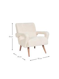 Poltroncina in tessuto Teddy bianco Berna, Rivestimento: 100% poliestere (pellicci, Struttura: legno di pino, compensato, Piedini: legno di albero della gom, Teddy bianco, Larg. 65 x Prof. 79 cm