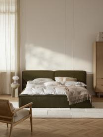 Čalúnená buklé posteľ s úložným priestorom Lennon, Buklé olivovozelená, Š 208 x D 243 cm (spacia plocha 140 x 200 cm)